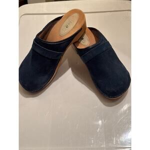 BUXA Vintage 80s Wooden Blue Suede Clogs Authentic Swedish Style Size 7.5/8 US